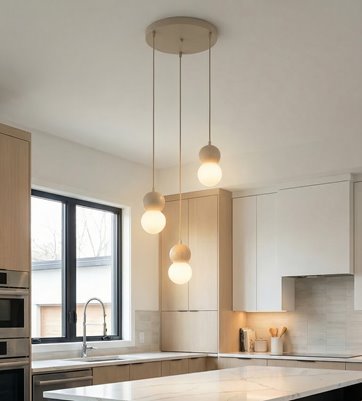 Lampa wisząca LOOP 3 MOKKA nowoczesna, beż, drewno, klosz