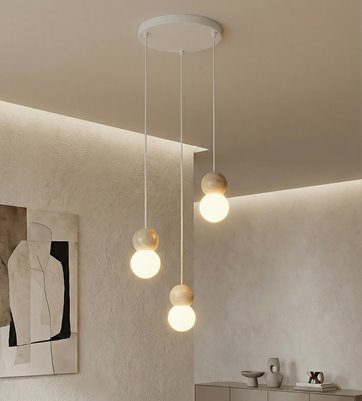 Lampa wisząca LOOP 3 WHITE nowoczesna, biała, drewno, klosz