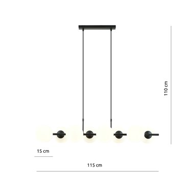 Lampa wisząca RORY 8 BLACK/OPAL loft, czarna, klosz