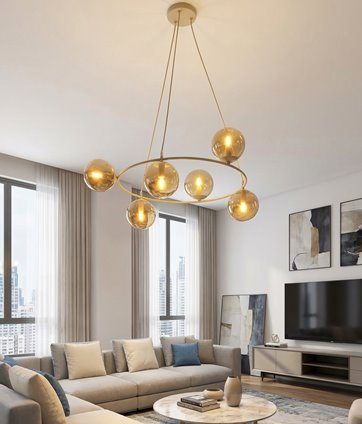 Lampa wisząca AZURA 6 MOKKA AMBER nowoczesna, klosze, beżowa