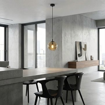 Lampa wisząca COSMO 1 BL MIODOWY loft klosz bursztyn czarna