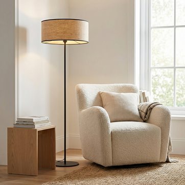 Lampa podłogowa ECO LP1 RATTAN klasyczna, beżowa, abażur