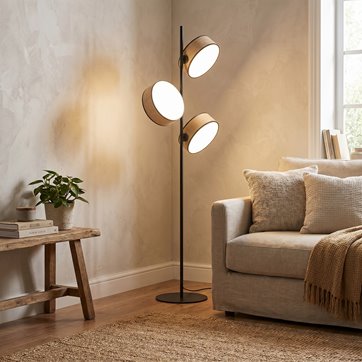 Lampa podłogowa DRUMZ LP3 RATTAN nowoczesna, brązowa, abażur