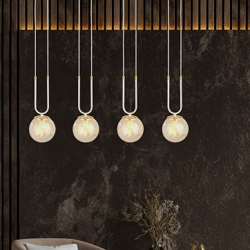 Lampa wisząca GLAM 4 WH/MIODOWY biała/bursztyn/złota
