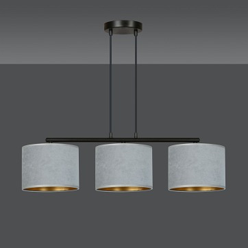 Lampa wisząca HILDE 3 BL GRAY regulowana abażur welur szary