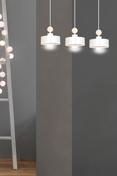 Lampa wisząca TUNISO 3 WHITE skandynawska, drewno, biała