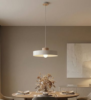 Lampa wisząca KIVI 1L WHITE nowoczesna, biała, metal, drewno