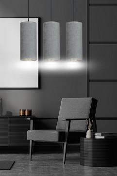 Lampa wisząca BENTE 3 BL GRAY abażur welur szary