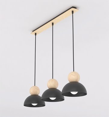 Lampa wisząca KAKI 3 BLACK nowoczesna, czarna, metal drewno