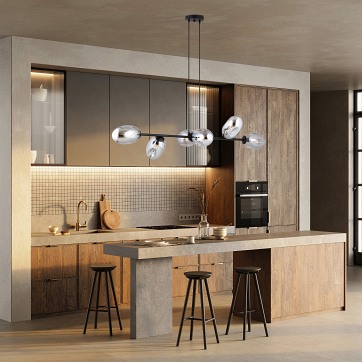 Lampa wisząca PANDORA 6 BL GRAFIT design szkło czarny/grafit