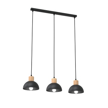 Lampa wisząca SECO 3 BL, loft, metal, czarna, drewno