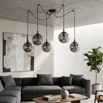Lampa wisząca GIGI 5 BL GRAFIT pająk, klosze grafit, czarna