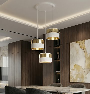 Lampa wisząca LUX 3 WH GOLD PREMIUM abażur, biały, złoty