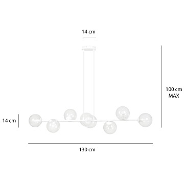 Lampa wisząca ROSSI 8 WH TRANSPARENT nowoczesna klosz biała