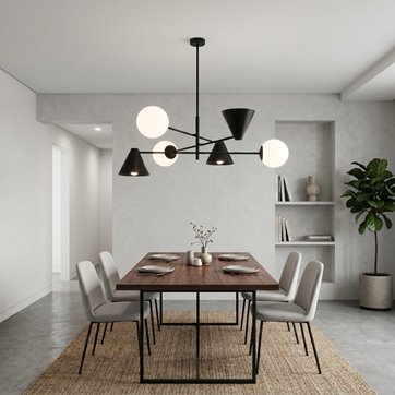 Żyrandol HERMES 6 BLACK nowoczesny, czarny, klosz, salon