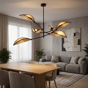Lampa sufitowa LOTUS 6 BLACK/RATTAN abażury czarna/rattan