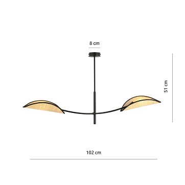 Lampa sufitowa LOTUS 2 BLACK/RATTAN abażury czarna/rattan