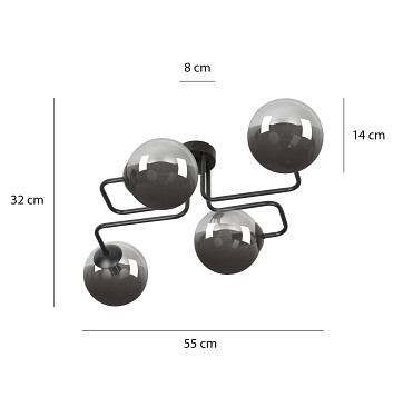 Lampa sufitowa BRENDI 4 BL GRAFIT loft klosze grafit czarna