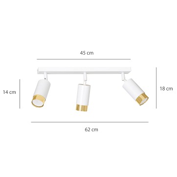 Lampa sufitowa HIRO 3 WH/GOLD tuby, metal, biało/złota