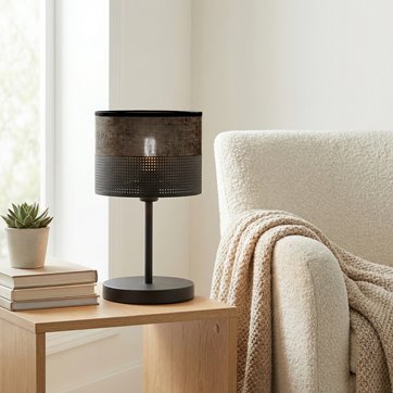 Lampka nocna KARBON LN1 BLACK abażur, czarna, klasyczna