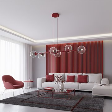 Lampa wisząca MAGNUS 6 BURGUNDY TRANSPARENT nowoczesna klosz