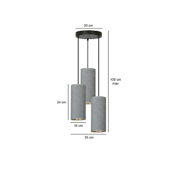 Lampa wisząca BENTE 3 BL PREMIUM GRAY abażur welur szary