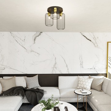 Lampa sufitowa BARN 3PREM BL GOLD loft, plafon, czarno/złota