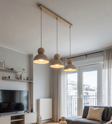 Lampa wisząca KAKI 3 MOKKA nowoczesna, beżowa, metal drewno