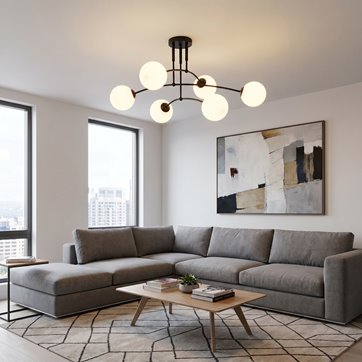 Lampa sufitowa PREGOS 6 BLACK klasyczna, klosz, czarno/biała