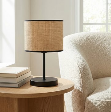 Lampka nocna ECO LN1 RATTAN abażur, beżowa, klasyczna