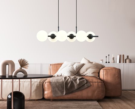 Lampa wisząca RORY 6 BLACK/OPAL loft, czarna, klosz