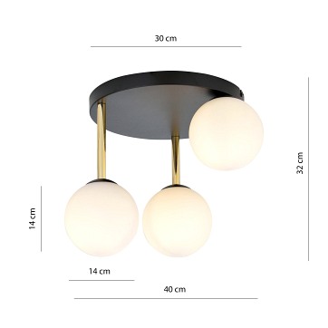 Lampa sufitowa DOLCE 3 BL OPAL plafon czarny/złoty/biały