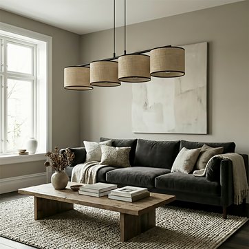 Lampa wisząca ECO 4 BL RATTAN klasyczna, abażur, beżowa