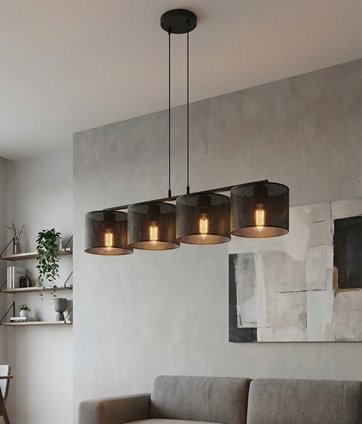 Lampa wisząca LUX 4 BLACK klasyczna, abażur, czarny