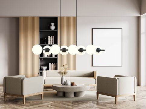 Lampa wisząca RORY 8 BLACK/OPAL loft, czarna, klosz