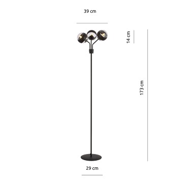 Lampa podłogowa NOVA LP3 BL/STRIPE klosze czarna/transparent