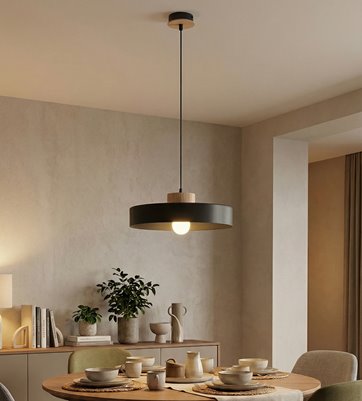 Lampa wisząca KIVI 1L BLACK nowoczesna, czarna, metal drewno