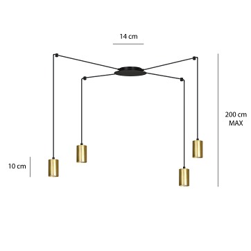 Lampa wisząca TRAKER 4 BL/GOLD nowoczesna pająk czarno/złota