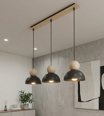 Lampa wisząca KAKI 3 BLACK nowoczesna, czarna, metal drewno