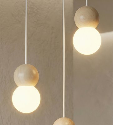 Lampa wisząca LOOP 3 WHITE nowoczesna, biała, drewno, klosz