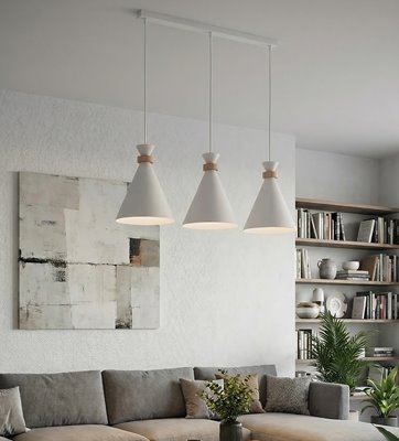 Lampa wisząca ZERO 3 WHITE nowoczesna, biała, metal, drewno