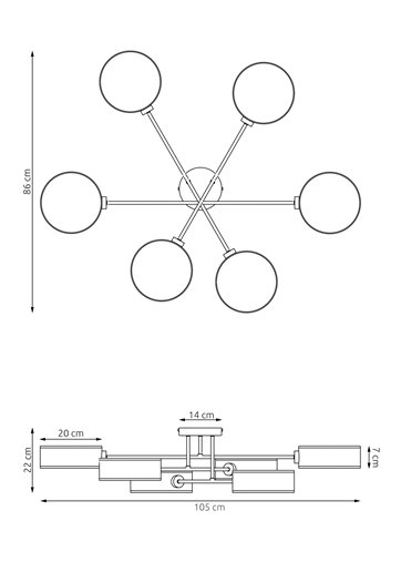 Lampa sufitowa MAGA 6 MIX2 plafon, szara, abażur