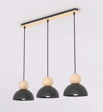 Lampa wisząca KAKI 3 BLACK nowoczesna, czarna, metal drewno