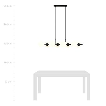 Lampa wisząca RORY 8 BLACK/OPAL loft, czarna, klosz