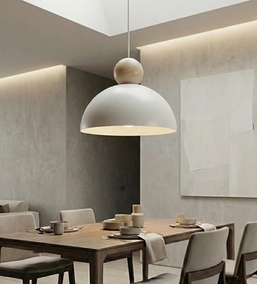 Lampa wisząca KAKI 1M WHITE nowoczesna, biała, metal drewno