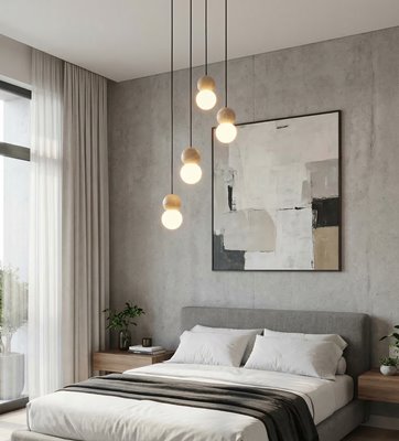 Lampa wisząca LOOP 4 BLACK nowoczesna, czarna, drewno, klosz