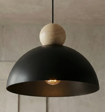 Lampa wisząca KAKI 1M BLACK nowoczesna, czarna, metal drewno