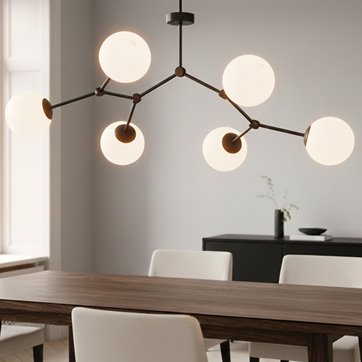 Lampa sufitowa SPACE 6 BL/OPAL kule klosze czarna/biała