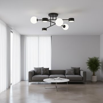 Lampa sufitowa HOLON 6 BLACK plafon, czarna, metal