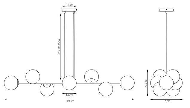 Lampa wisząca MAGNUS 8 GRAY OPAL nowoczesna, klosz, szara